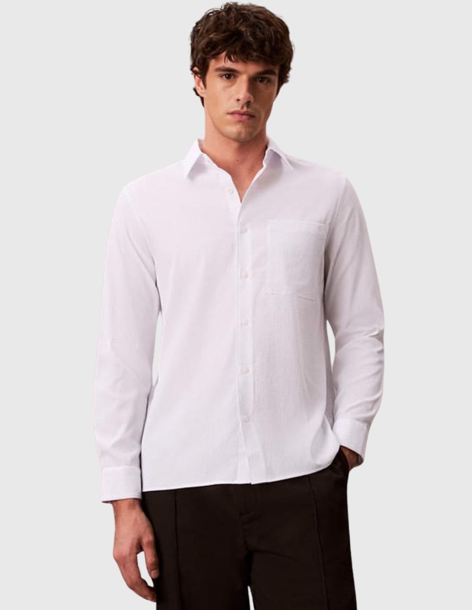 Camisa casual Calvin Klein poliéster manga larga para hombre Camisa casual Calvin Klein poliéster manga larga para hombre