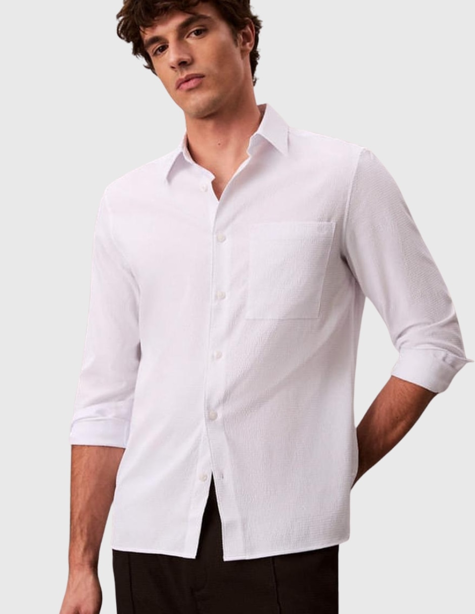 Camisa casual Calvin Klein poliéster manga larga para hombre