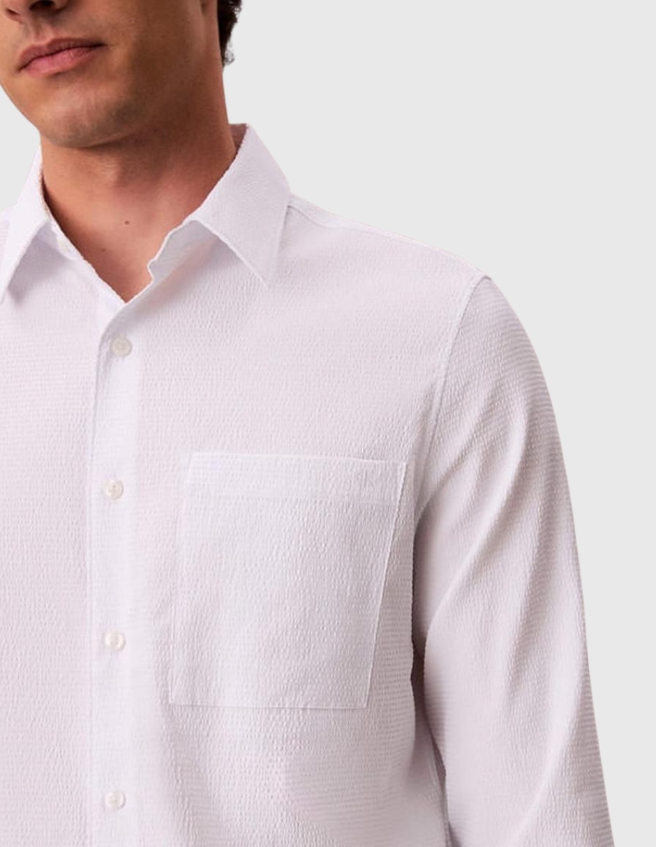 Camisa casual Calvin Klein poliéster manga larga para hombre
