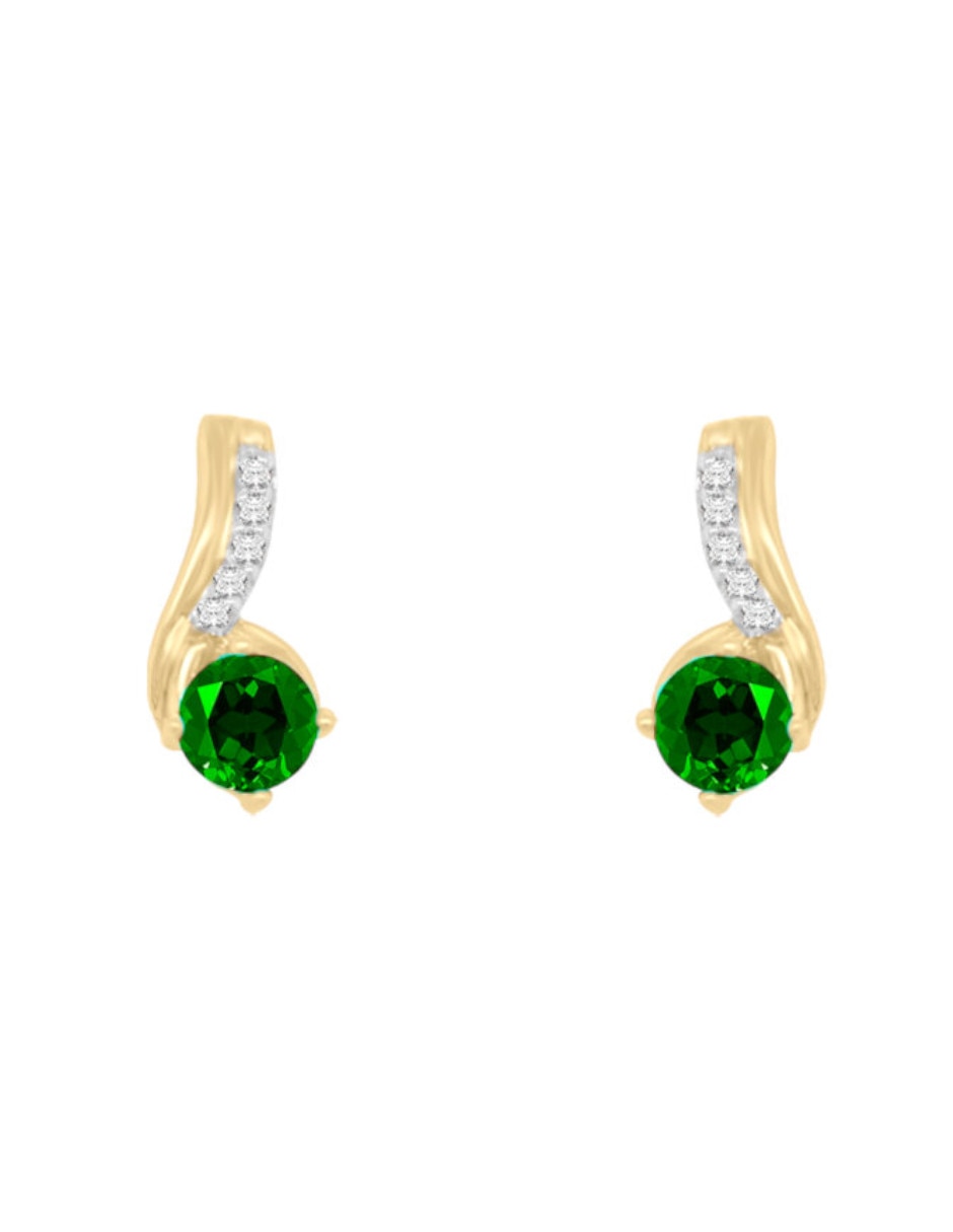 Aretes cortos Aura de oro 14 K con acabado brillante esmeralda y diamante