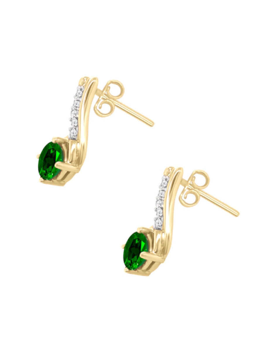 Aretes cortos Aura de oro 14 K con acabado brillante esmeralda y diamante 3