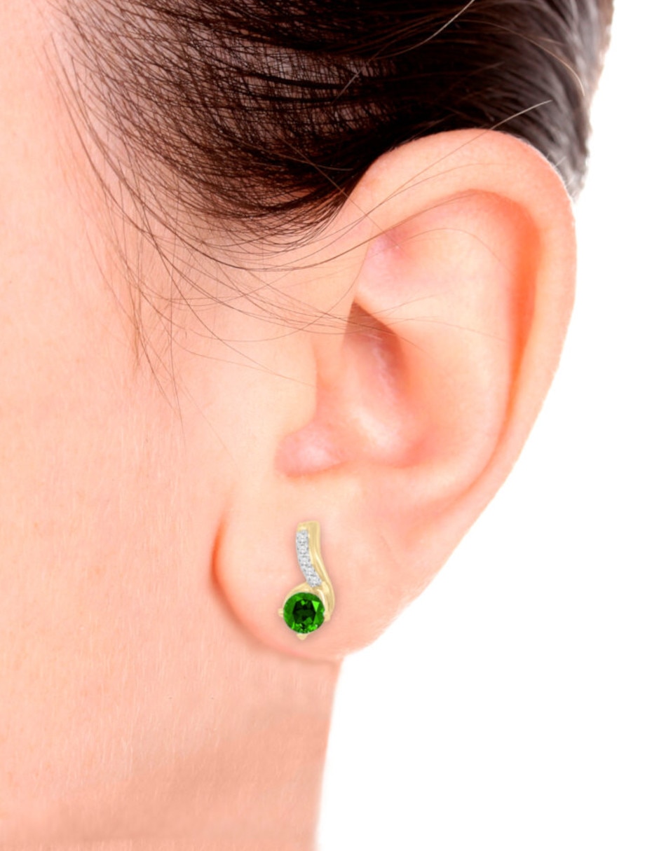 Aretes cortos Aura de oro 14 K con acabado brillante esmeralda y diamante 2