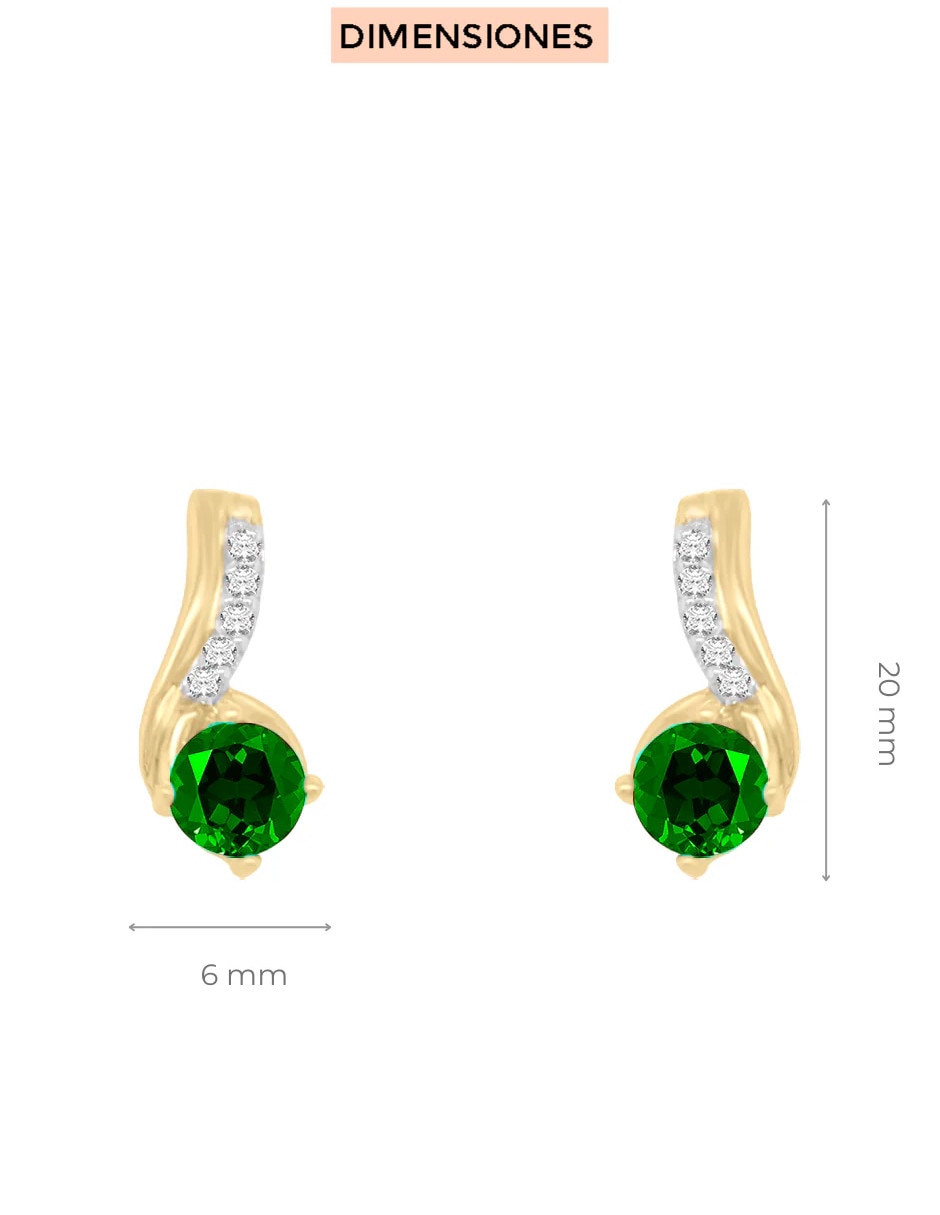 Aretes cortos Aura de oro 14 K con acabado brillante esmeralda y diamante 4